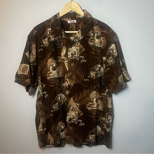 BOCA Classics Hawaiian Shirt Men’s L Parrot playing Poker Brown Tropical Pattern
